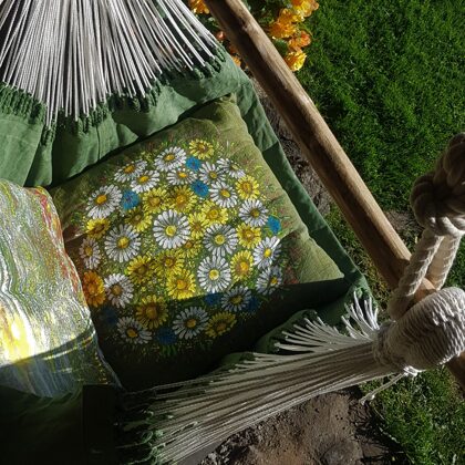 Chair with midsummer meadow flowers, M size